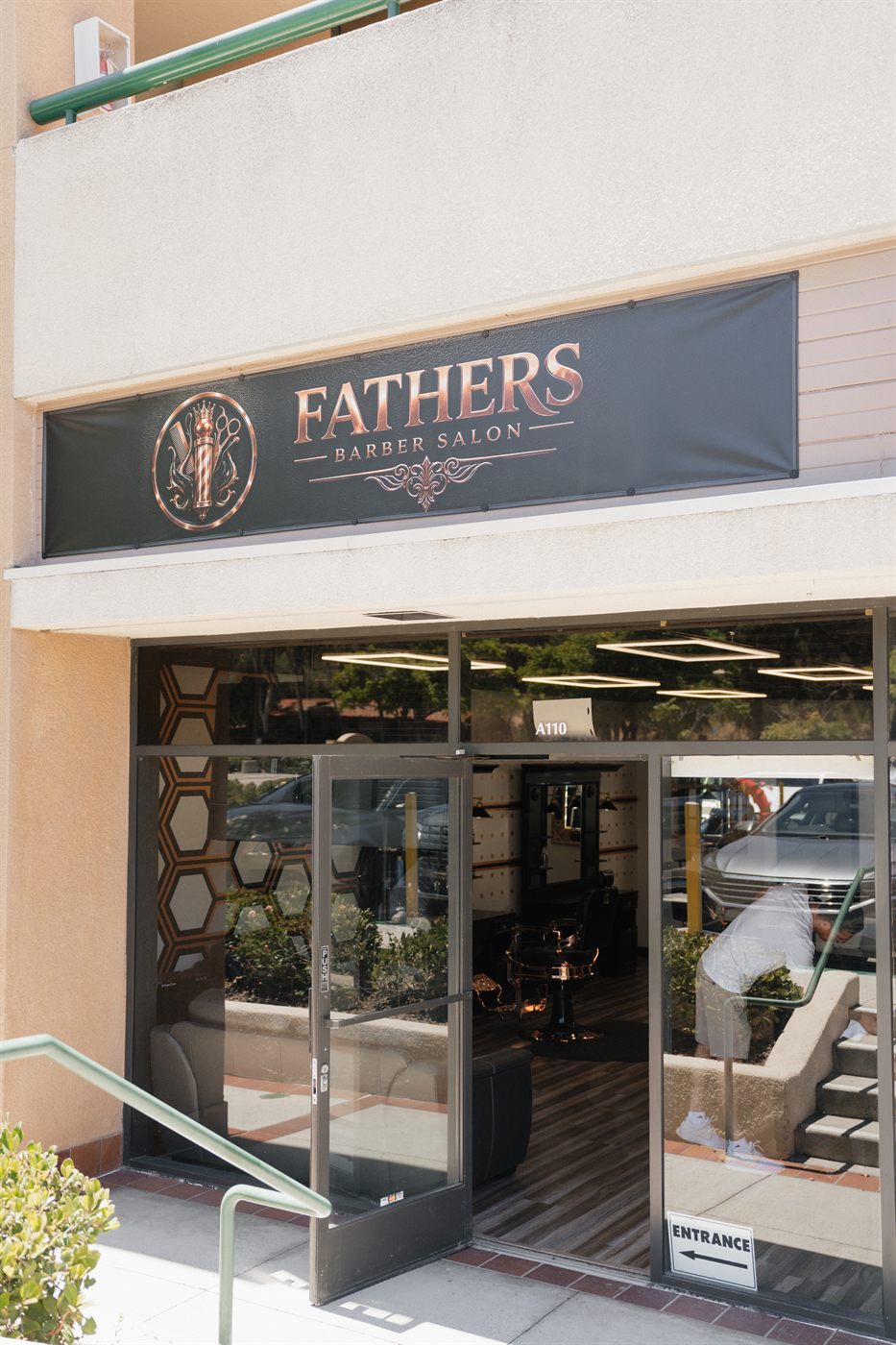 Entrance to Fathers Barber Salon in Laguna Hills