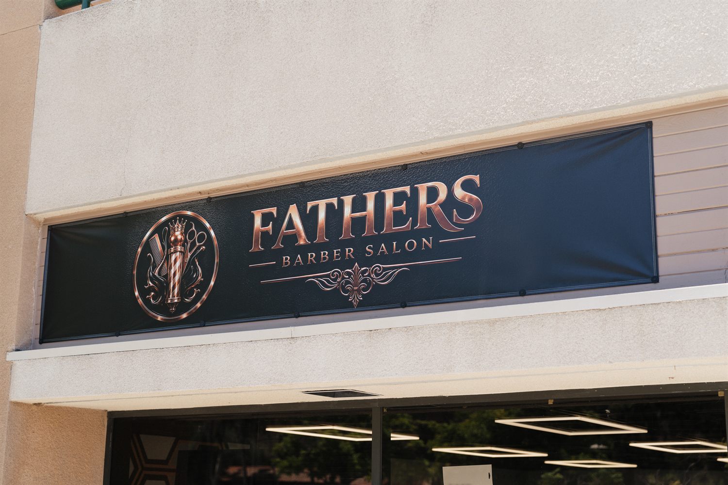 Fathers Barber Salon sign above the entrance