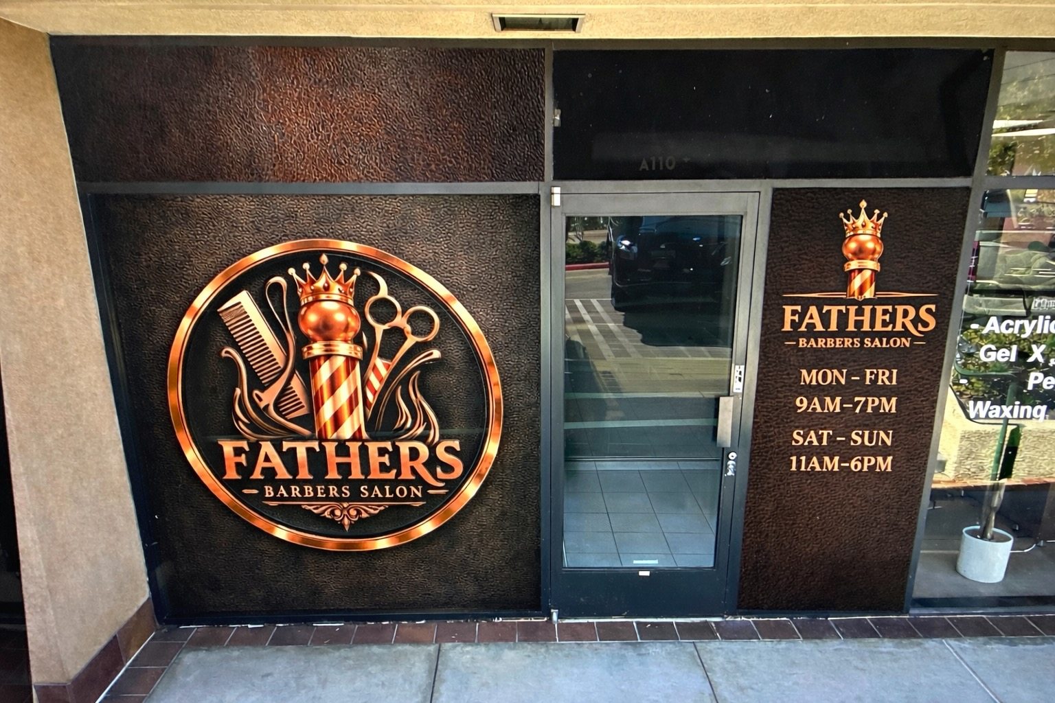 Fathers Barber Salon storefront at 27001 Moulton Pkwy A110, Laguna Hills, CA